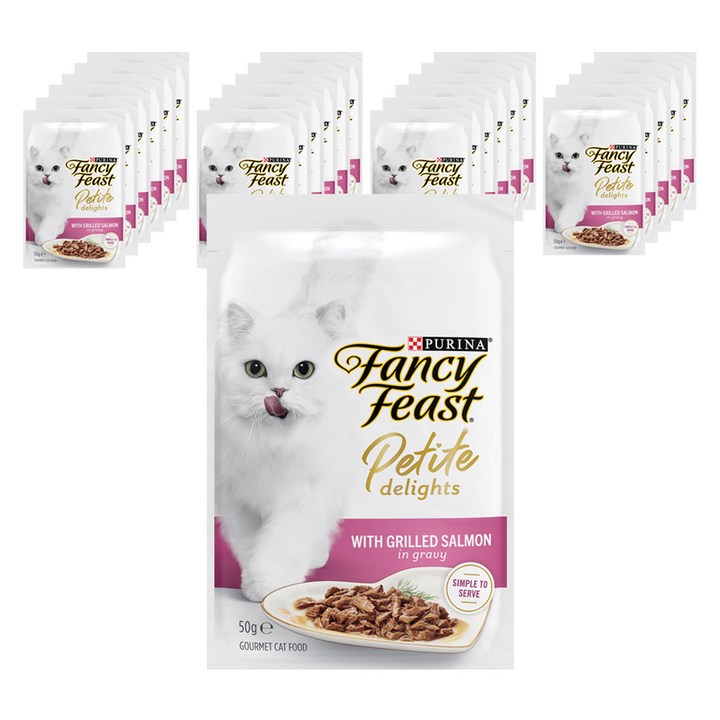 팬시피스트 전연령 고양이 쁘띠딜라이트 주식 파우치, 연어, 50g, 24개