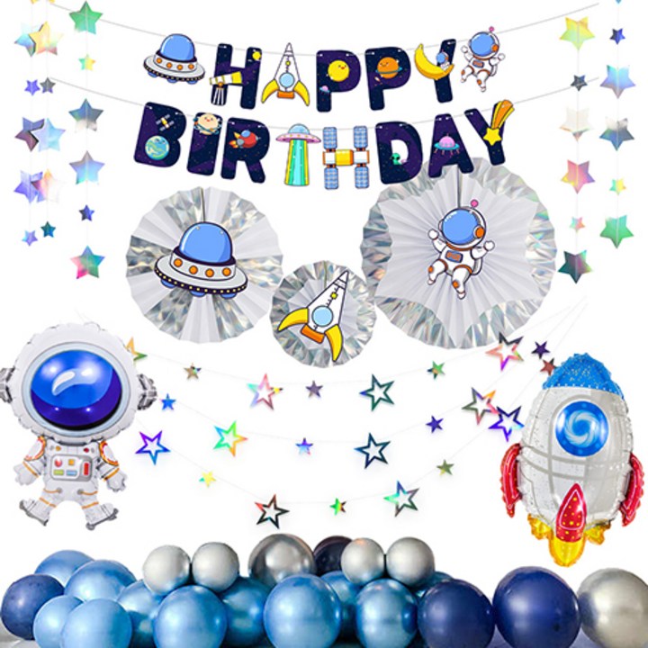 헬륨풍선 이자벨홈 블루 우주비행사 생일파티 풀패키지 은박접기세트, 혼합색상, 1세트