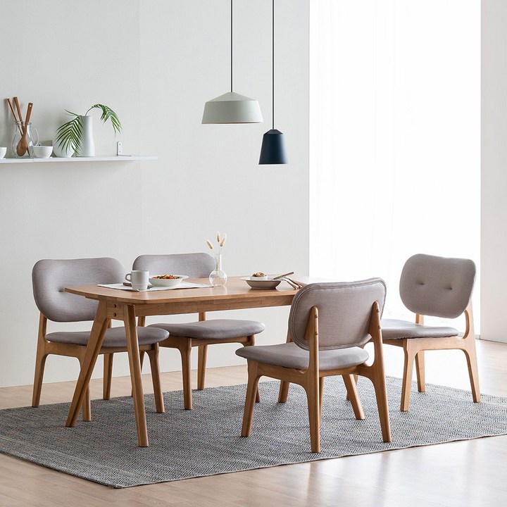 저상형식탁 레이디가구 스칸딕 패밀리 고무나무 원목 4인용 1600 와이드형 식탁 + 의자 4p 세트 방문설치