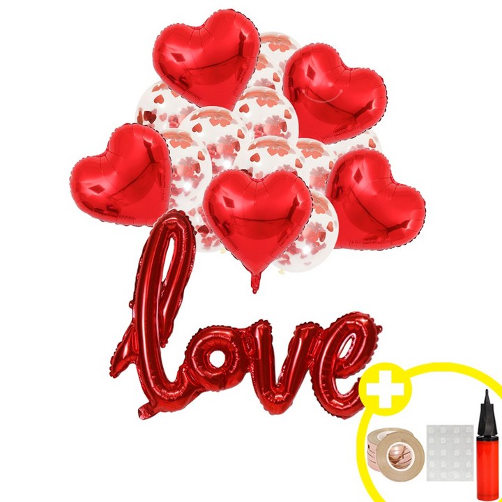 [러블리 파티] love 하트 은박풍선 컨페티 혼합풍선 파티용품세트 인생샷 포토존 연출템 5옵션 [에브리띵스마일] 1228, 1세트, 레드 컨페티 풍선