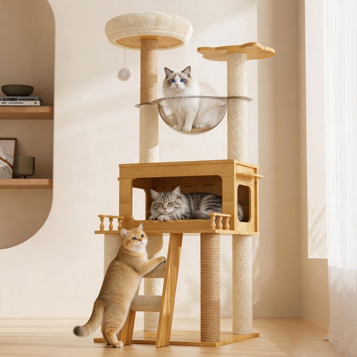 EVIO 고양이 캣타워 고양이 집 캣폴 B35, 목색, 1개