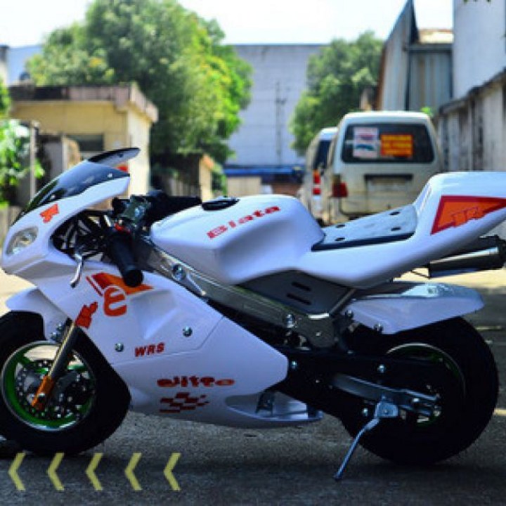 미니 스포츠카 스쿠터 49cc 포켓 바이크 소형 오토바이 모터사이클, 빛을 가진 화이트 엘리트E