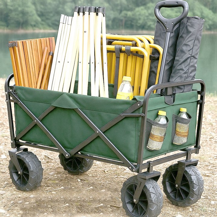 지디파인 대용량 접이식 캠핑카트 광폭타이어 캠핑웨건 왜건 폴딩카트 접이식 트롤리, 1개, 카키