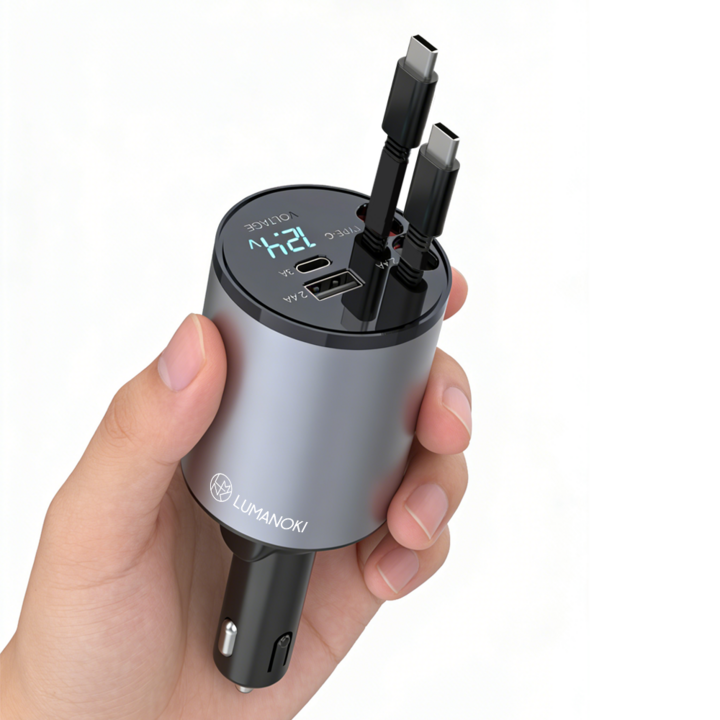 LUMANOKI 100W 4구 릴타입 차량용 고속충전기, 미니 C -Type+C -Type