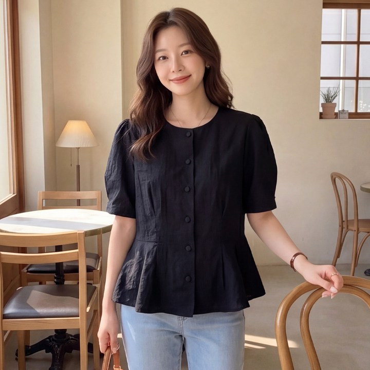 B1787 코바티 빅사이즈 여성 페플럼 반팔 여름 블라우스