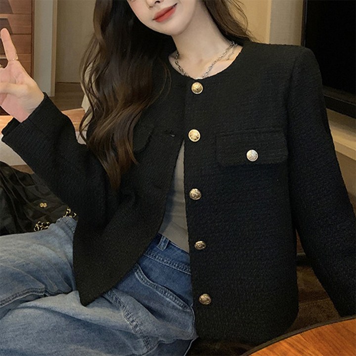 UPPERCUT 여성 데일리 긴팔 트위드 자켓