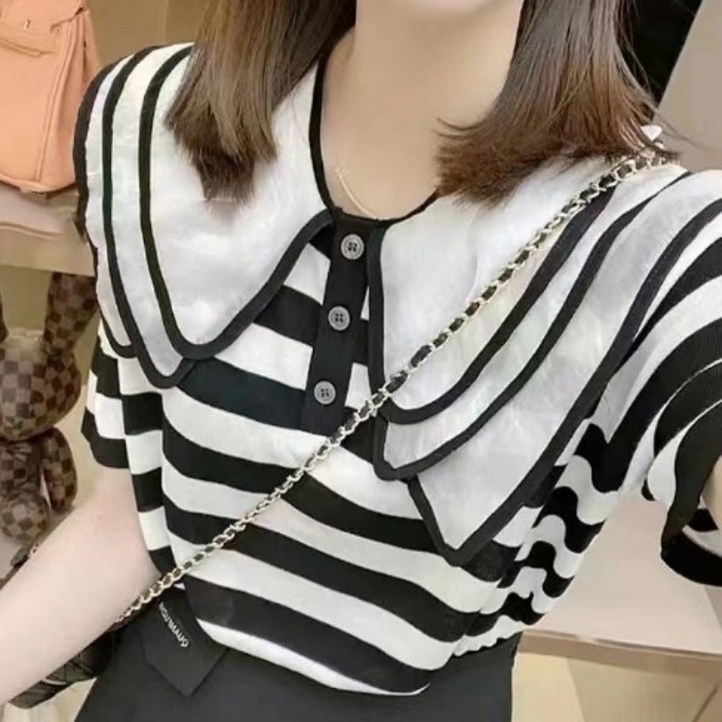 메이첼 여성용 3단 카라넥 큐트한 데일리 반팔 티셔츠 00975 메이첼 여성용 3단 카라넥 큐트한 데일리 반팔 티셔츠 00975