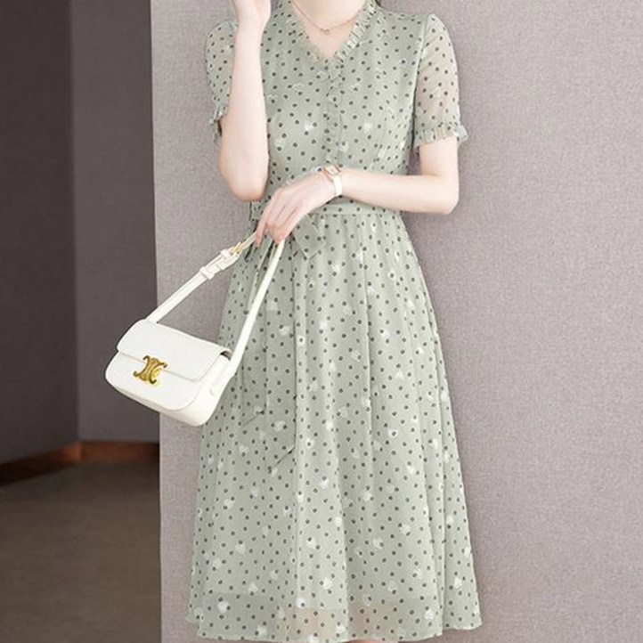 아뗄릭 연그린 도트 슬림핏 쉬폰 여름 원피스 02232 아뗄릭 연그린 도트 슬림핏 쉬폰 여름 원피스 02232