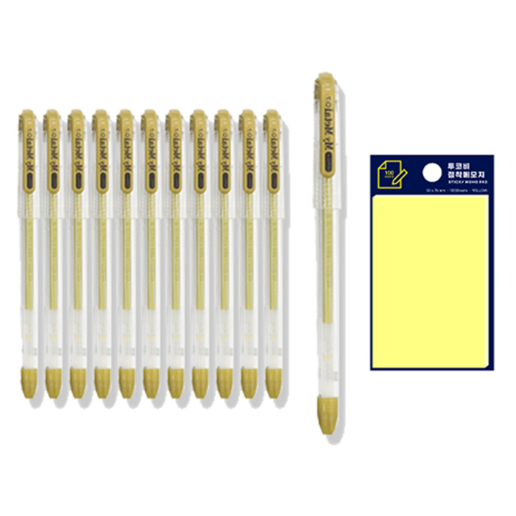 동아 마이메탈 펜 0.7mm 12p  투코비 스티키 메모패드 노랑 세트
