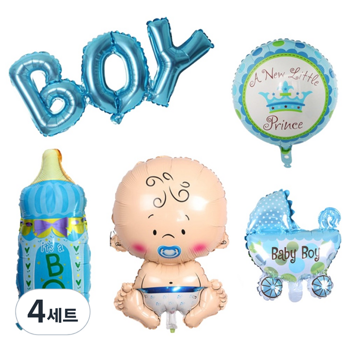 코히모 베이비샤워 젠더리빌 파티 풍선 세트 5W0347, 남자아이, 4세트