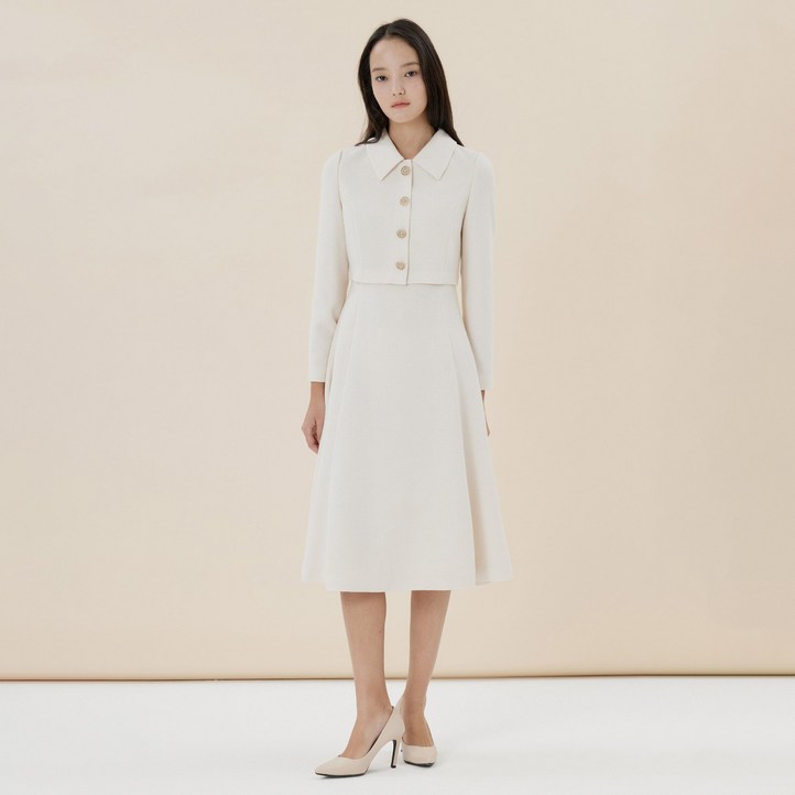 라인어디션 사이드 플리츠 미디원피스