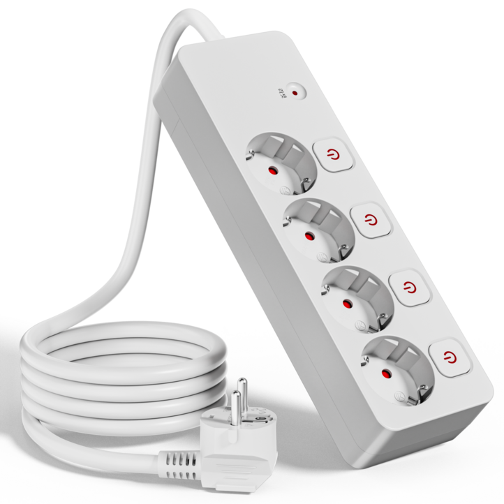 sinwark 멀티탭 콘센트 고용량 4구 개별스위치 과부하 차단 16A 250V 4000W, 1개, 흰색, 1.5m
