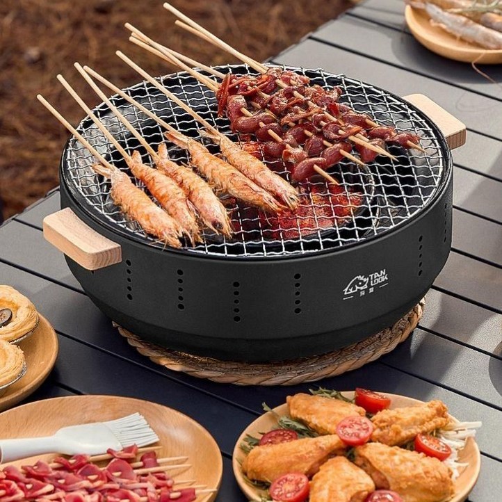 JENMV 원형 숯불 화로 세트 캠핑 바베큐 화로대 숯불화로대 캠핑화로대, 블랙그릴망 세트, 1세트