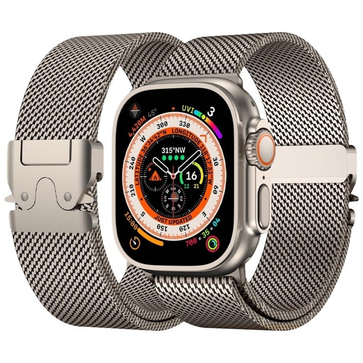 엔인원 애플워치 울트라 밀레니즈 스트랩 스테인리스 메탈 디버클 메시 디자인 시계줄, 티타늄, 1개