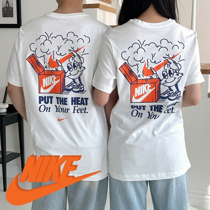 국내매장판 나이키 남여공용 시원한 그래픽 화이트 반팔 티셔츠 커플 여름 반팔티