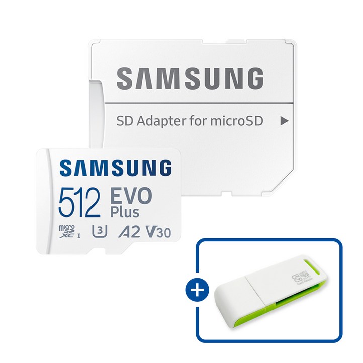 삼성전자 마이크로SD카드 EVO PLUS MBMC512KAKR 이엘 연두 카드 리더기 USB2.0 2in1