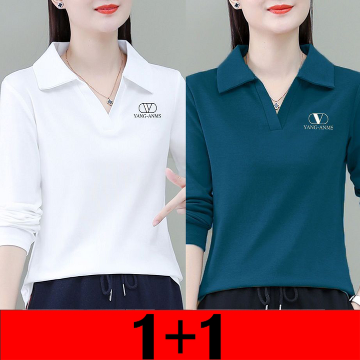 지고다그 1+1여성용 간절 기긴팔 티셔츠 브이넥 카라넥 디자인 슬림핏 캐주얼 기본 상의 SX69957