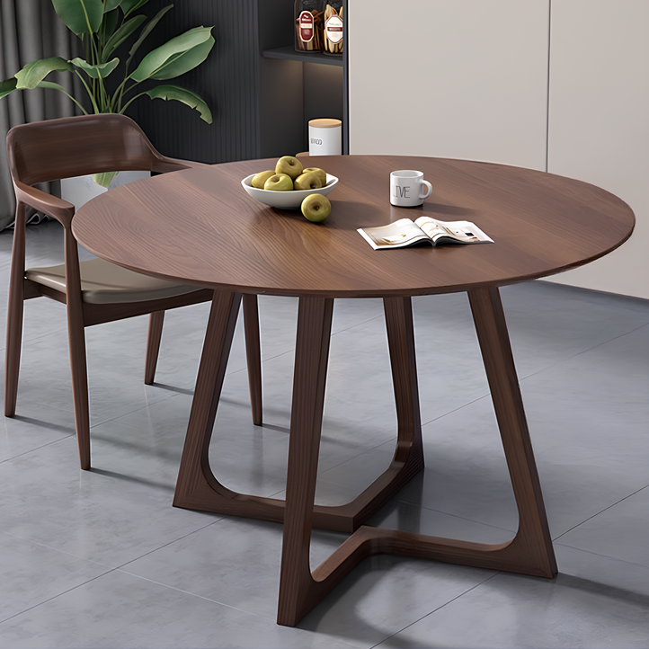 MonoTable 라운드 원형 식탁 거실 카페 원목 테이블, 월넛 6인테이블
