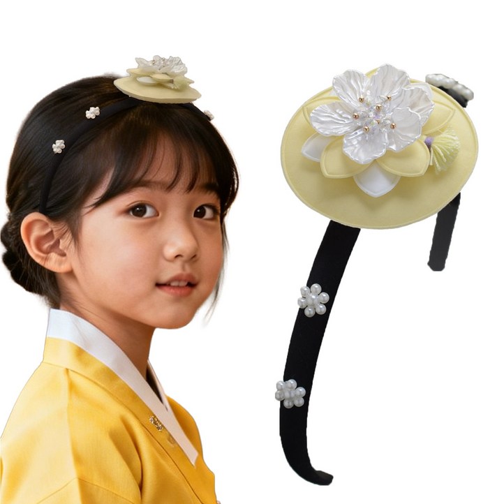 핸날 우리아이 한복 꽃장식 명절 배씨 머리띠