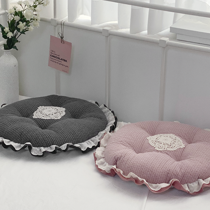 마이룸엔 슈슈 레이스 순면 100수 줄누비 면 좌방석 원형 사각 방석  45cm  60cm