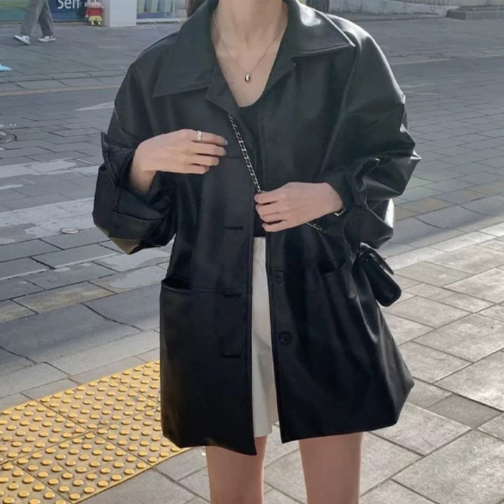 D1443 모딜코 빅사이즈여성 인조 레더 마이자켓 44110 D1443 모딜코 빅사이즈여성 인조 레더 마이자켓 44110