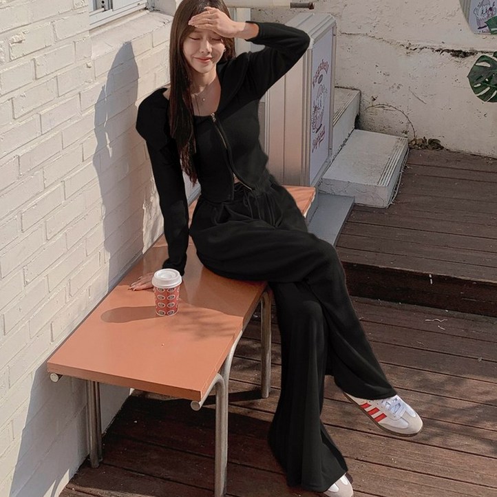떳다그녀 스위프트 빅카라 투웨이 집업 트레이닝 셋업 츄리닝 투피스 꾸안꾸 데일리 와이드팬츠 세트