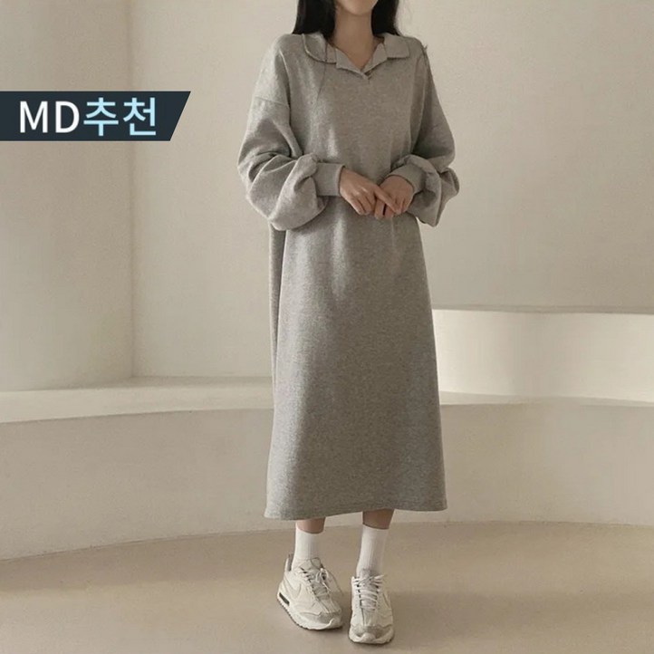 닷츠스타일 긴팔 카라넥 루즈핏 기모 롱 원피스 닷츠스타일 긴팔 카라넥 루즈핏 기모 롱 원피스