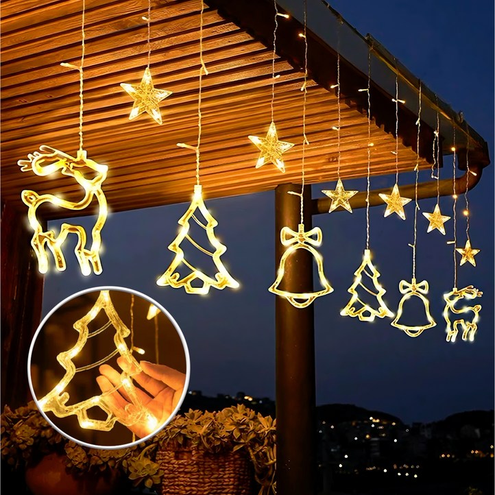 maomaodian크리스마스 LED조명 거실 커튼식 창문 유리 트리 장식 가랜드조명 ZZSDDC9, 1세트, 타입B3.5M