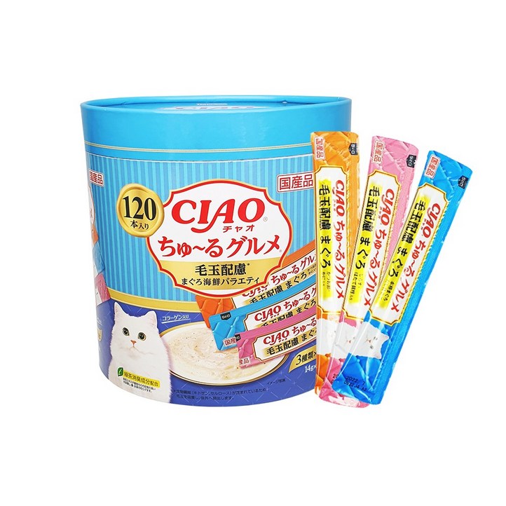 이나바 챠오츄르 120P 헤어볼케어 참치해산물 버라이어티 고양이간식