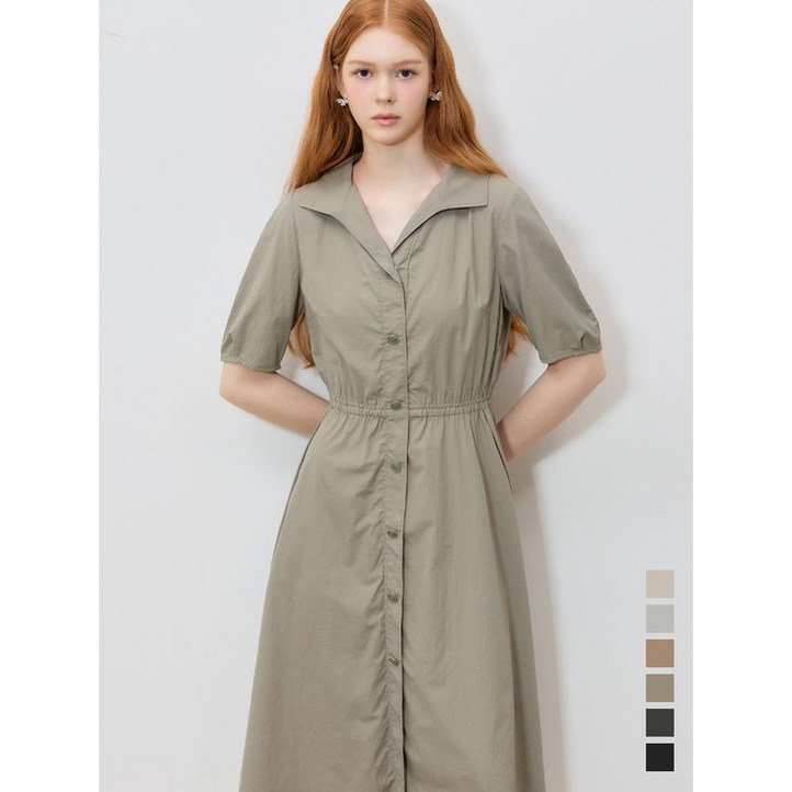 쉬즈미스 바스락 고급소재 오픈카라 밴딩 원피스 택가격 378000원