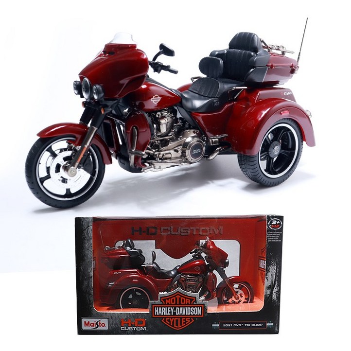 마이스토 112 할리데이비슨 트라이크 2021 CVO Tri GLIDE 다이캐스트 오토바이모형 바이크피규어, 레드, 1개