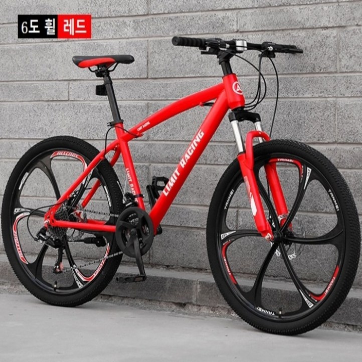 MTB산악 자전거 2426인치 24단변속 변속 기계식 디스크 브레이크신상 6칼 합금 일체형 휠, 24인치, 레드