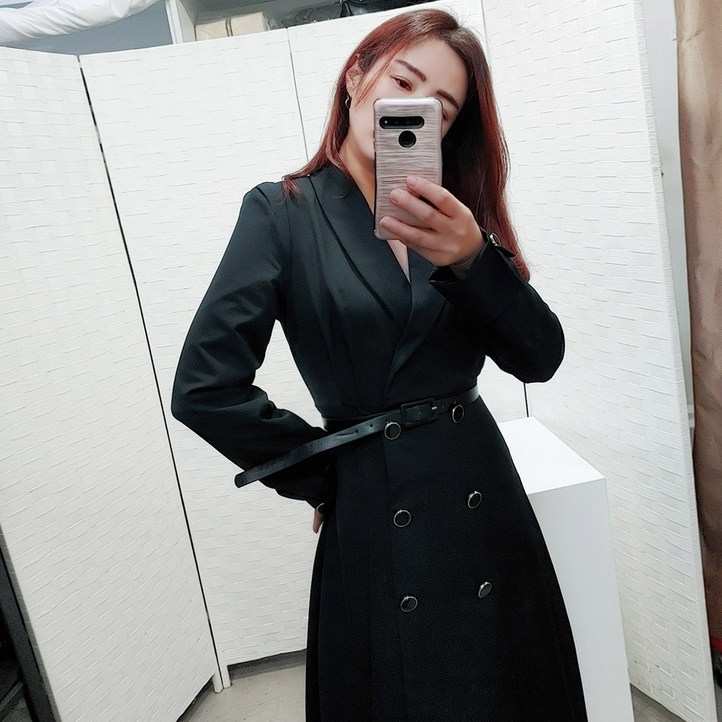 시크허니 트렌치 벨트 코트형 정장 롱 원피스 하객룩 체형커버