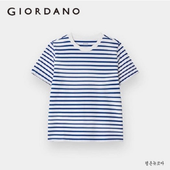 지오다노평촌 여성 고밀도로 촘촘하게 짜인 프리미엄 띡 저지 스트라이프 반팔 티셔츠32445528