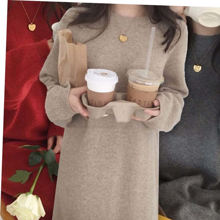 여성 가을 무지 니트 심플 하객 원피스