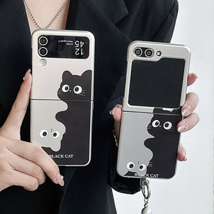 영스피플 블랙 고양이 Z플립 호환 케이스 6 5 4 3 하드 귀여운 동물 매트 감성 디자인