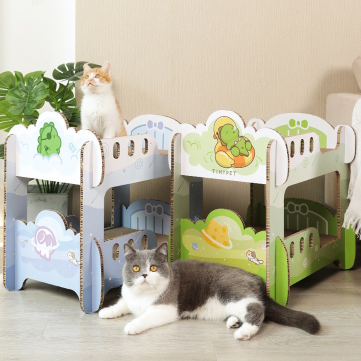 펫니멀리즘 고양이 2층 침대 박스 스크래쳐 4가지 색상, 초록침대