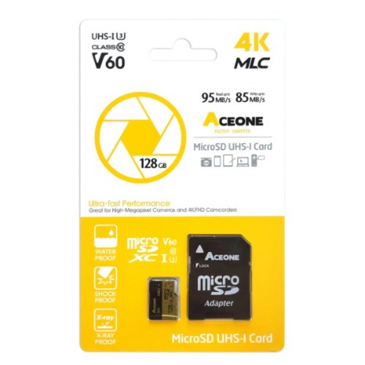 에이스원 MLC 마이크로SD 128GB 4K U3 V60 액션캠 캠코더 MicroSD, 128G 7505580341