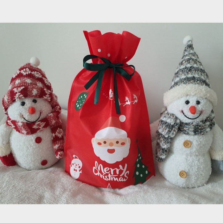 토즈미 크리스마스 선물 산타 부직포 포장 봉투 쇼핑백, 10개, 웃는산타