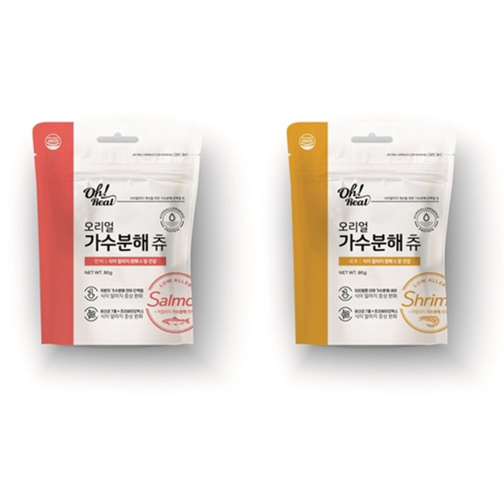 오리얼 강아지 가수분해 츄 연어 90g + 새우 90g 건조간식 세트
