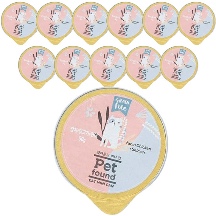 펫파운드 고양이 미니 간식캔, 혼합맛참치닭고기연어, 50g, 12개