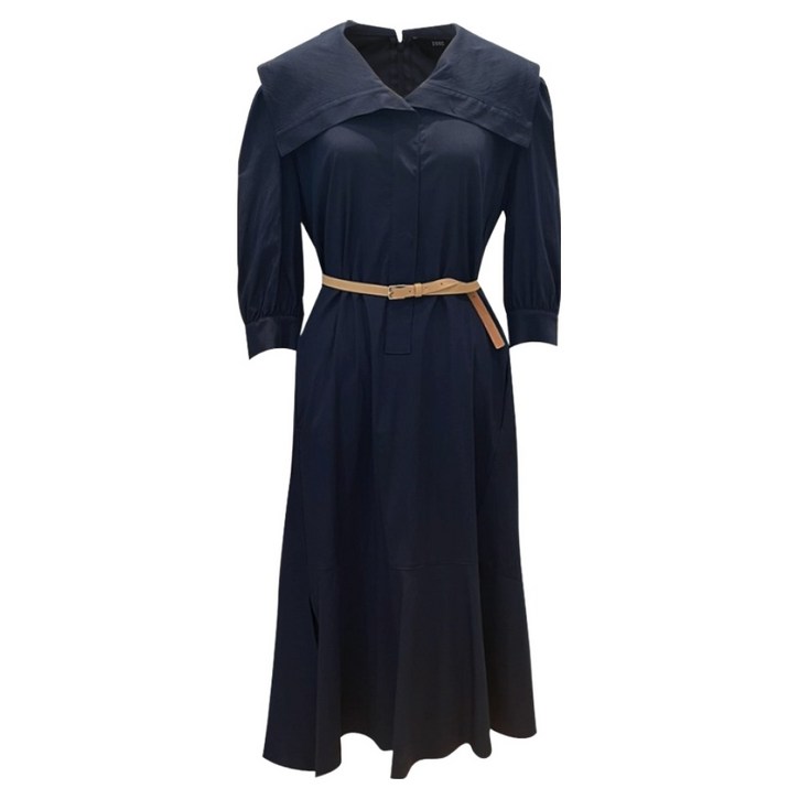 주크 여성용 빅 카라넥 언발란스 벨티드 원피스