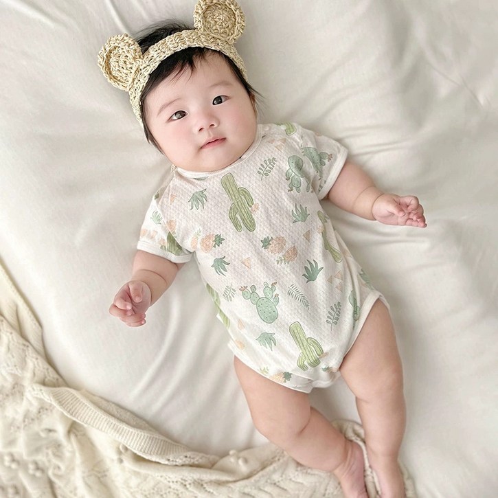 베베니즈 유아용 통기성 프린팅 메쉬 라운드 반팔바디수트