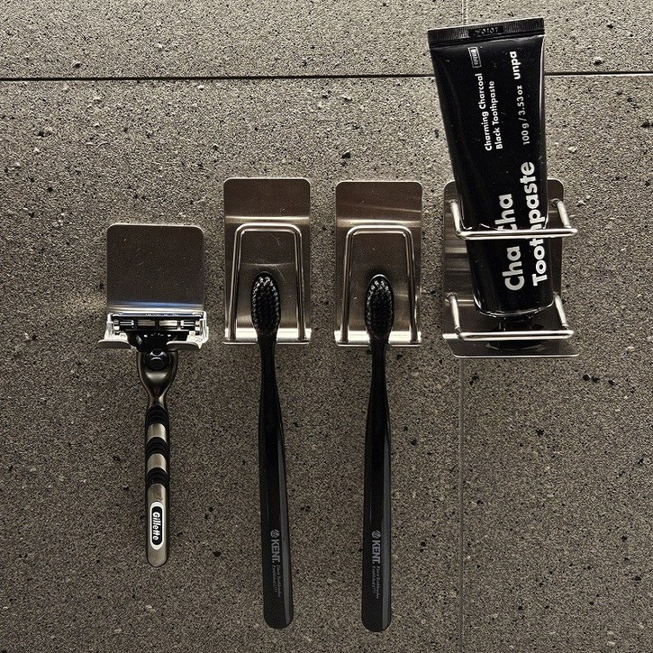 베스트셀 304 올 스텐 칫솔걸이 치약 면도기 걸이 세트, 2인용, 1개