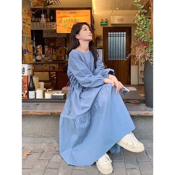 Seofst 여성 봄가을 빅사이즈 머메이드 롱 원피스