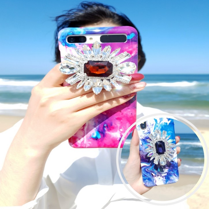 두리케이스 갤럭시 Z플립3 z플립1 z플립2 오일마블링케이스 세트 큐빅그립톡 목걸이스트랩 손목체인 유화 대리석