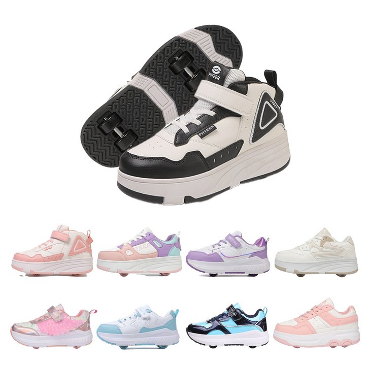 PHTEER 롤러슈즈 바퀴달린 운동화 하이탑 롤러스케이트 4륜 F09, 블랙, 1개