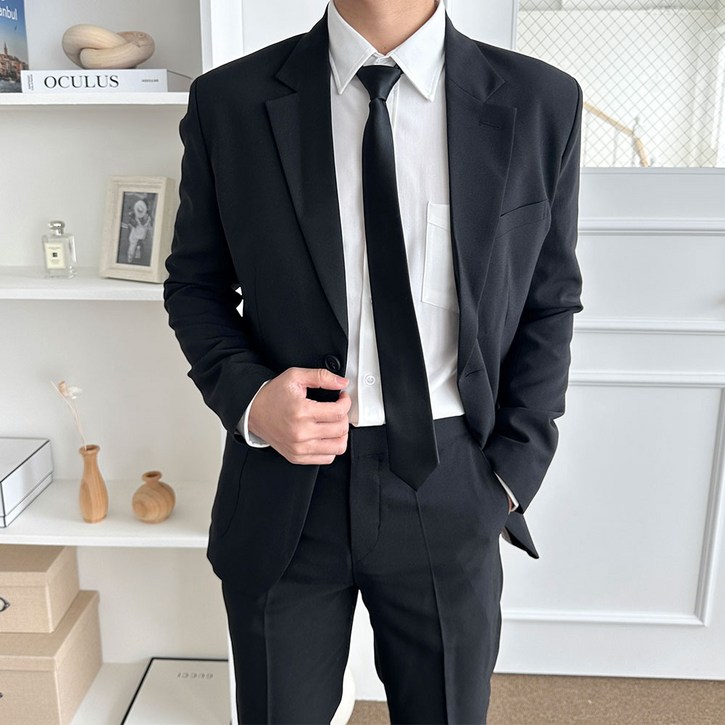 [오늘출발] 남성용 검정 정장 기본 가성비 수트 장례식장 조문 정장 자켓 + 바지 세트