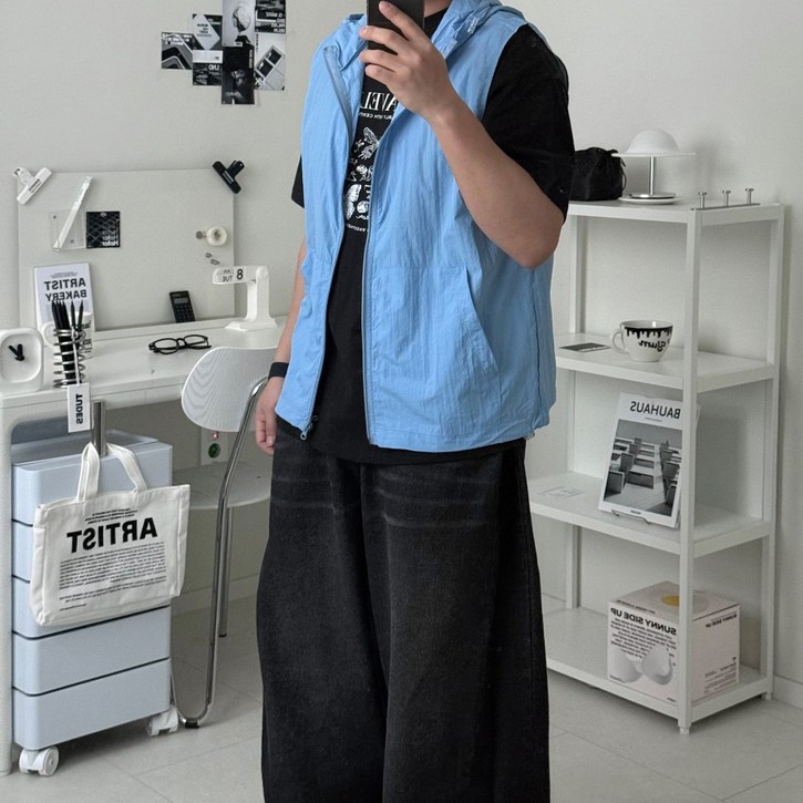 르위 경량 조끼 바람막이 베스트 후드 남녀공용