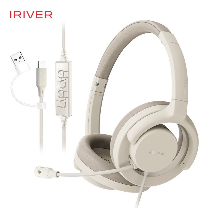 아이리버 AirSet Flow 1.0 오픈형 초경량 ENC 7.1채널 어학 게이밍 헤드셋 베이지, 블랙